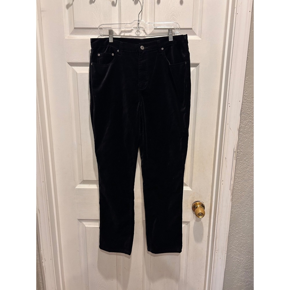 DG2 by Diane Gilman Womens Black Velvet Straight Leg Pants Sz 12 Stretch Festive
